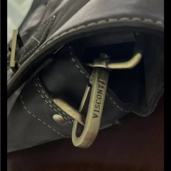 Visconti Berlin Crossbody Messenger Bag Oiled Leather Double Buckle - Picture 9 of 12